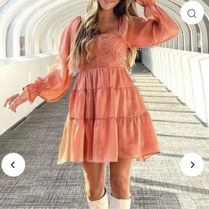 Fate Dress peach balloon Dressy long sleeve size medium Bronze Metallic Dress